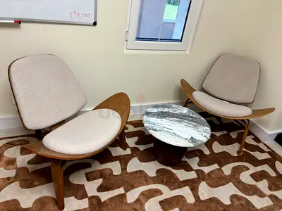 Pair of Lounge Chairs with Marble Side Table