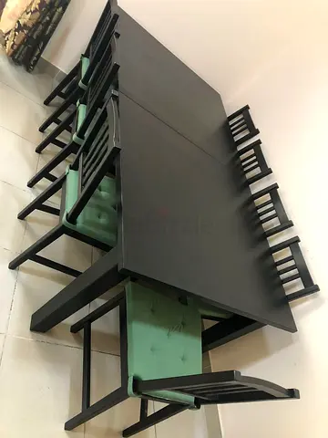 Large Black Wooden Dining Table with 8 Chairs