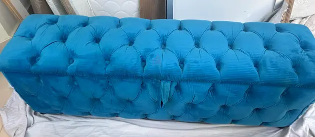 Velvet blue Storage Ottoman Bench – Tufted – 140cm