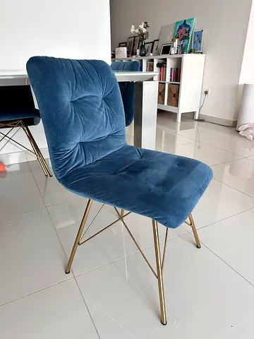 6 chairs. Blue Velvet Dining Chair with Gold Legs