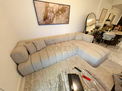 Empire Furniture L-shaped Fabric Sofa — Light Beige, Good Condition