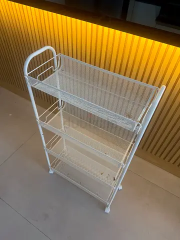 White Metal Mesh Multi-Tier Storage Shelf - 4 Levels