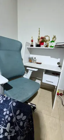 White Study Desk with Matching Blue Office Chair - Good Condition