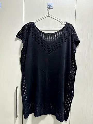 Black Knit Loose Tunic Top - Casual Womens Cover-up