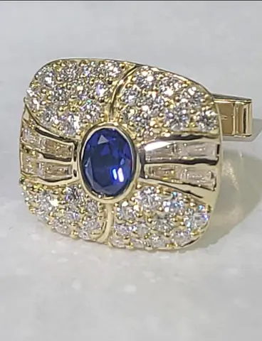 Gold cufflinks full diamond with sapphire center stone