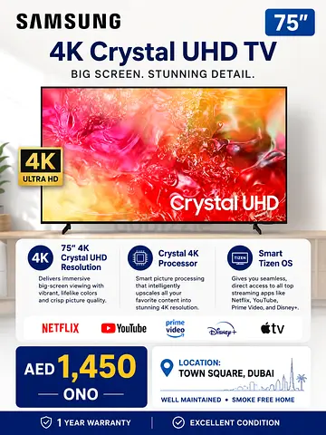 Samsung 75 4K Crystal UHD TV - Well Maintained
