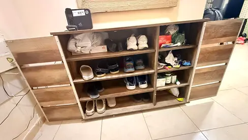 Wooden Shoe Rack / Storage Cabinet - 6 Shelf, Light Oak Finish