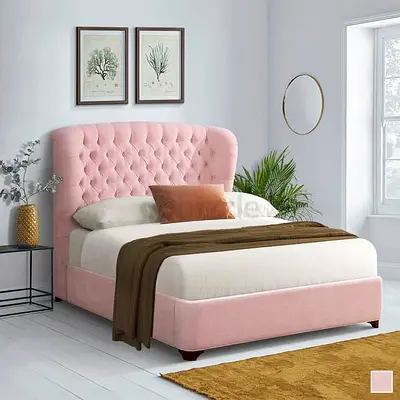 Tall wingback button tufted headboard twin velvet bed