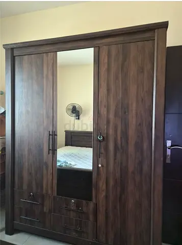 Large 3-Door Wooden Wardrobe with Mirror and Drawers - Good Condition