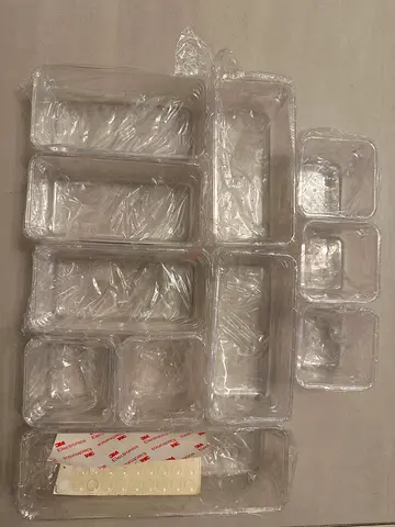 Set of clear rectangular plastic drawer organizer - assorted sizes (new)