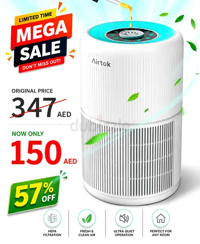 AIRTOK HEPA Air Purifier for Bedroom Home with Fragrance Sponges | 4-In-1 H13 True HEPA Air Filter f