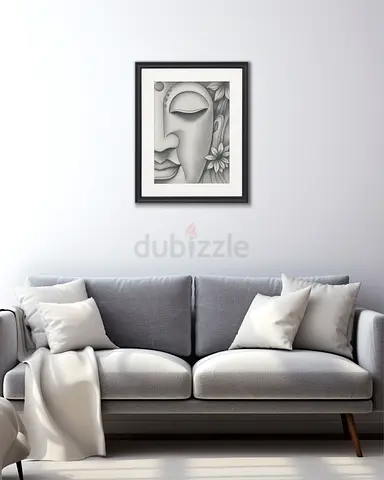 Buddha Face- canvas pencil hand finished with framed artwork. Size: 40 x 50 cm