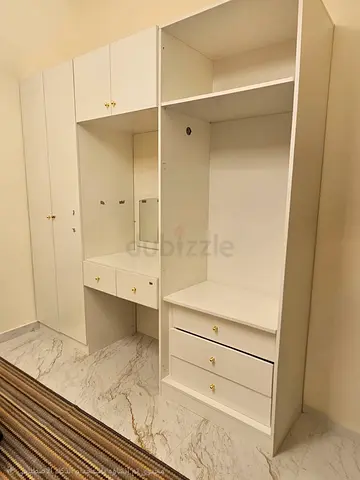 White Wardrobe with Built-in Vanity and Drawers