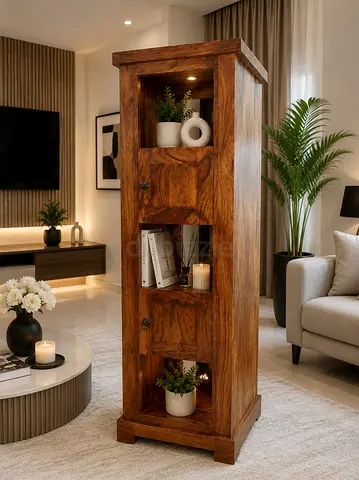 Marina Home Solid Sheesham Wood Narrow Cabinet with Open Shelves