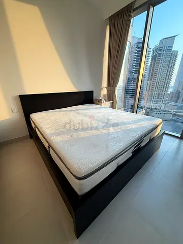 IKEA Black Ottoman Bed with Hydraulic Storage, 195 × 210 cm - with King Size Mattress, 180 x 200 cm