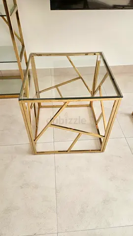 Gold Side Square Table with Glass shelf