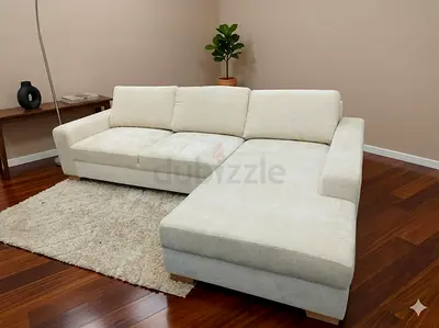 Ikea beige cream color lshape sofa with chaise lounge storage