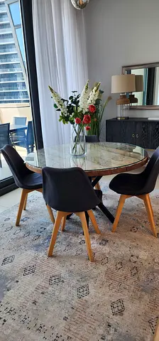 Wooden Round Dining Table with glass set