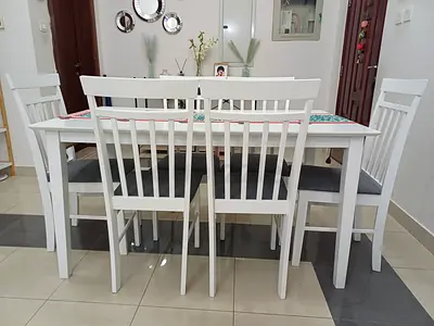 White 6-Seater Dining Set with Grey Cushioned Chairs