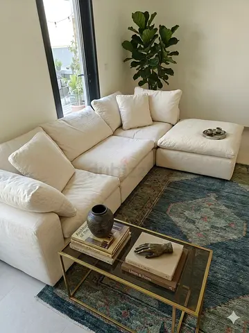 Marina home feather 🪶 filled modular sofa with ottoman cream beige