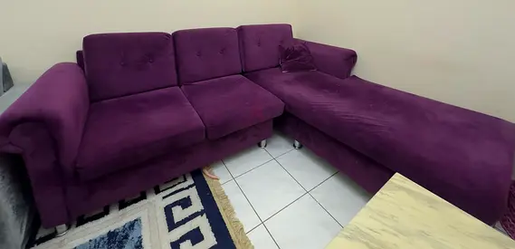 Purple L-shaped Fabric Sofa with Chaise - Good Condition