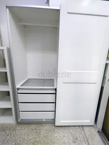White Sliding Door Wardrobe with Drawers - Good Condition