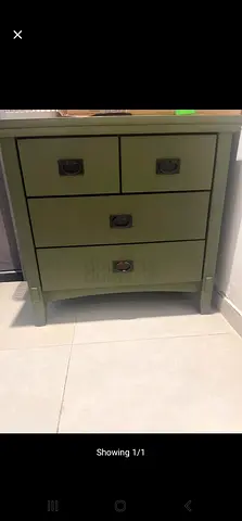 Green wooden bedside chest with 3 drawers - good condition