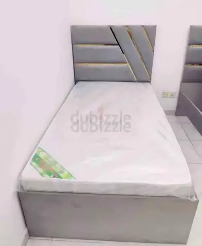 Modern Single Bed with Padded Headboard and Mattress