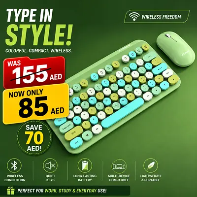 FOREV FFVWI9 Mixed Color Portable 2.4G Wireless Keyboard Mouse Set (Green)