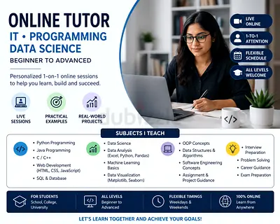 Online IT, Programming  Data Science Tutor | Beginner to Advanced