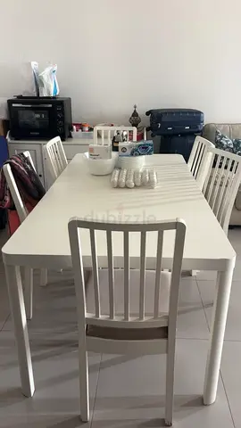 IKEA EKEDALEN Extendable Dining Table with 6 Matching Chairs – White/Grey