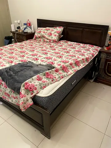 Classic Dark Wood Bed Frame with Mattress