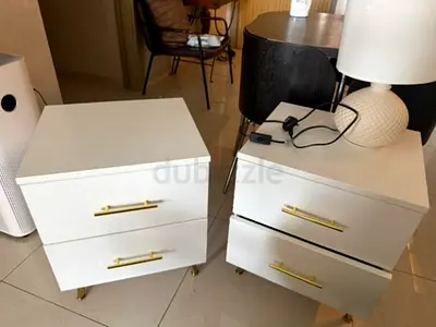 Pair of White Nightstands bedside tables with Gold Handles