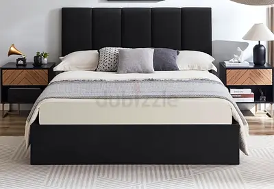 Black Upholstered King Bed with Padded Headboard - Excellent Condition