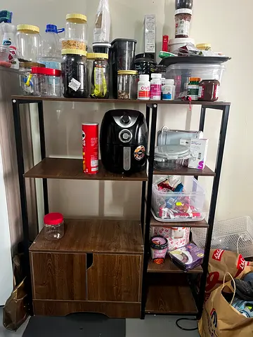 Wood and Metal Kitchen Storage Shelf with door— Good Condition