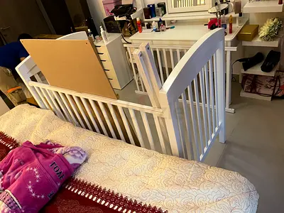 White Wooden Baby Crib — Good Condition, Easy Assembly