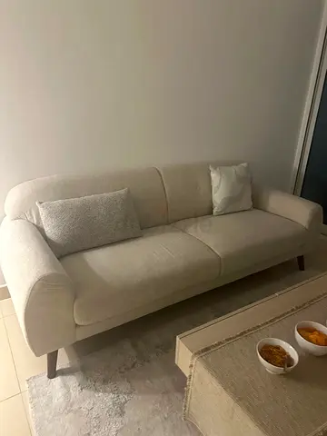 Light beige 3-seater fabric sofa + 2 single seater sofas in brand new condition