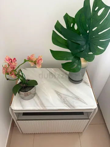 Two Small bedside table with marble top and storage drawer