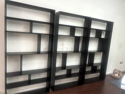 Three Black Modular Bookcases / Display Shelves - Good Condition