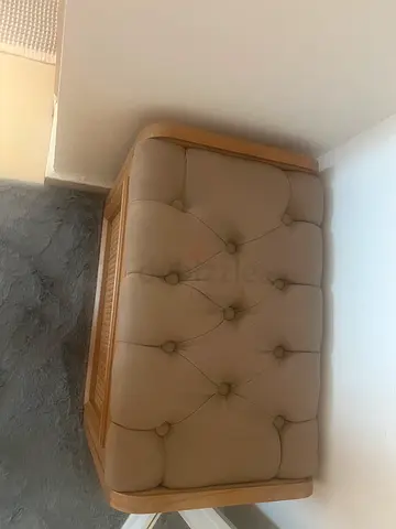 Beige Tufted Storage Ottoman Bench with Wooden Frame