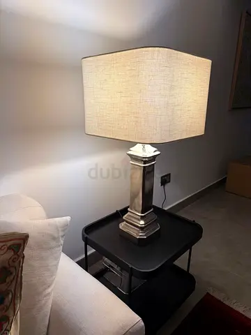 2 x Large Classic Square Fabric Shade Table Lamp with Metallic Base from Marina Home