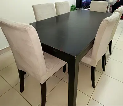 URGENT SALE AS WE ARE MOVING OUT THIS MONTH 8-Seater Dark Wood Dining Table with Upholstered Chair