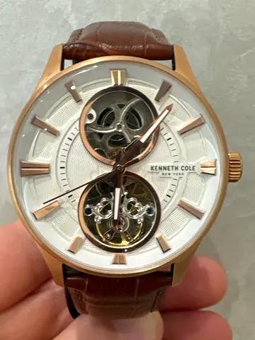 Kenneth Cole Mens Automatic Skeleton Watch - Rose Gold Case, Brown Leather