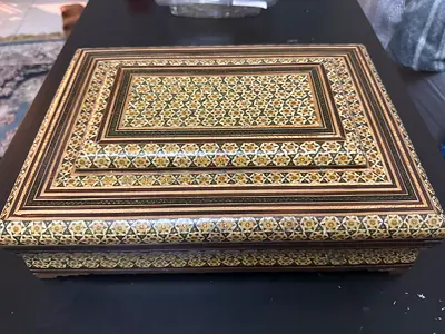 Large Vintage Syrian Wooden Mosaic Box - Handmade (35x25 cm)