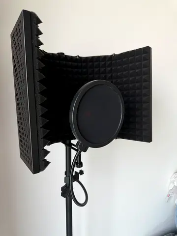 Premium Microphone Isolation Shield with Pop Filter, Stand  Tray | Professional Recording Setup