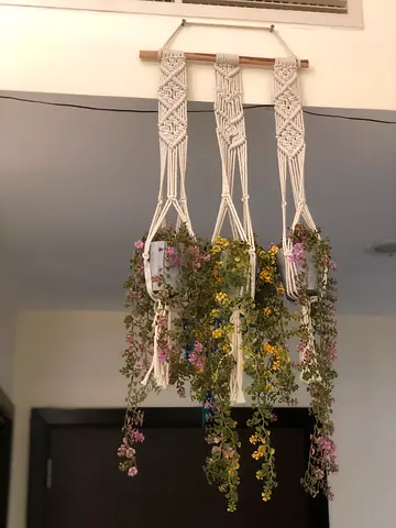 Handmade Macramé Triple Hanging Planter - Boho Wall Decor