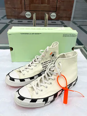 Off-White x Converse Chuck 70 High Top Sneakers - Size Unknown, Light Cream