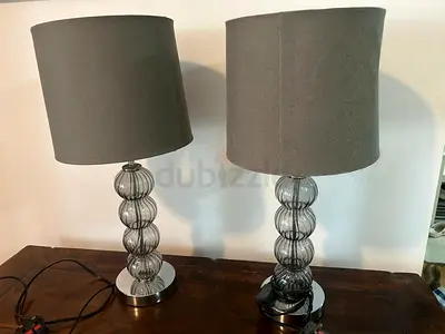 Pair of glass bubble table lamps with grey shades