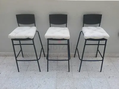 Set of 3 IKEA Black Metal Bar Stools with Cushions