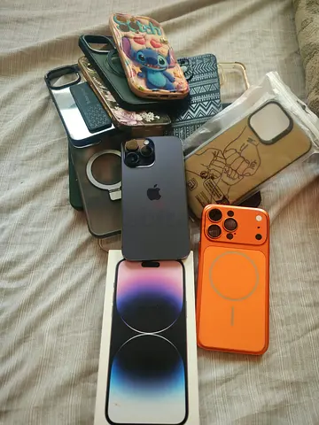 iPhone 14 Pro Max Deep Purple with Multiple Cases